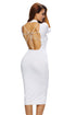 Sexy White Bodycon Mock Neck O-ring Accent Cut out Half Sleeve Midi Dress